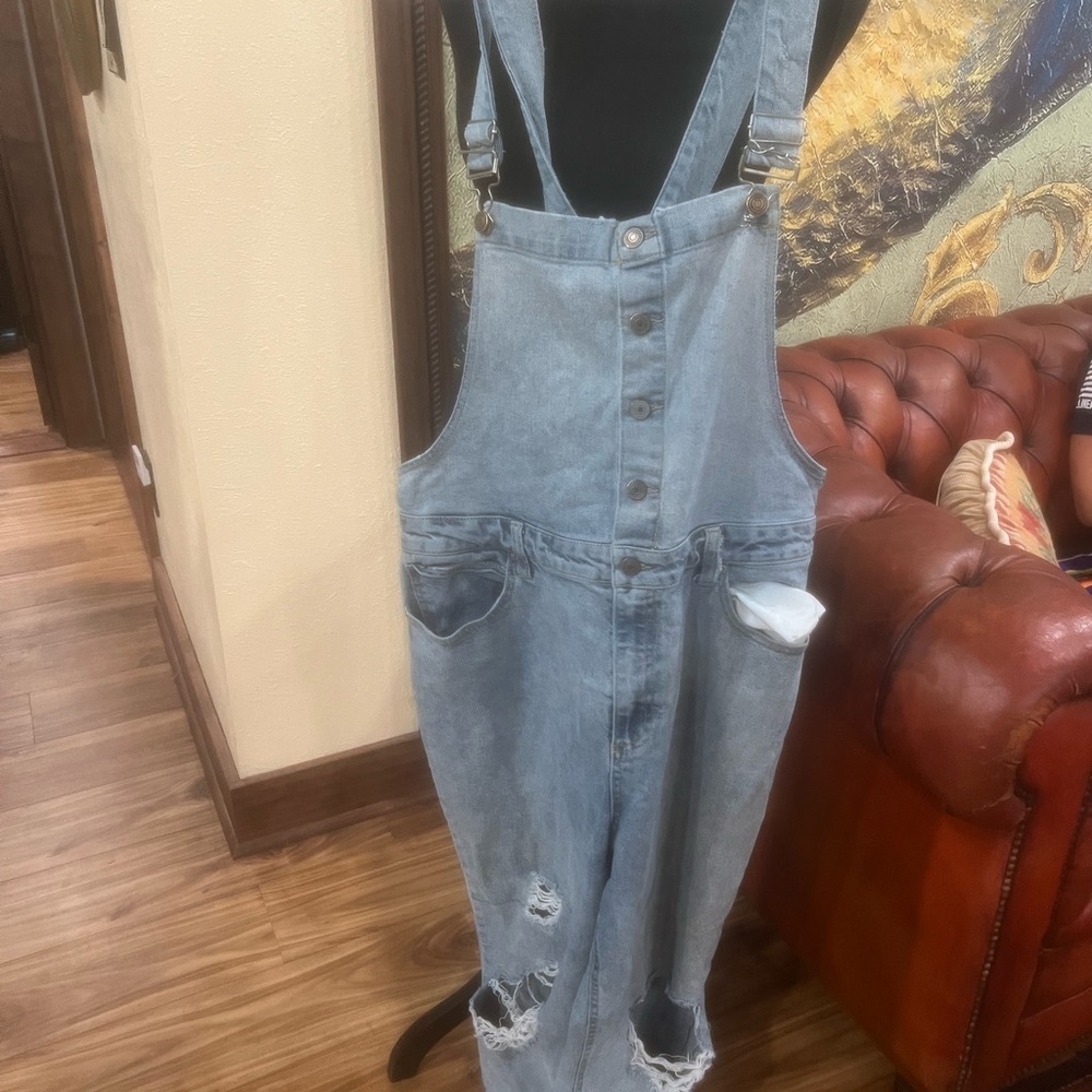 Vintage Women's Distressed Denim Overalls size XXL